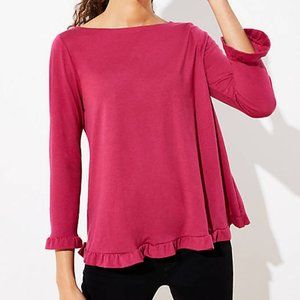 LOFT Cranberry Ruffle Sleeve Boatneck Tee Small